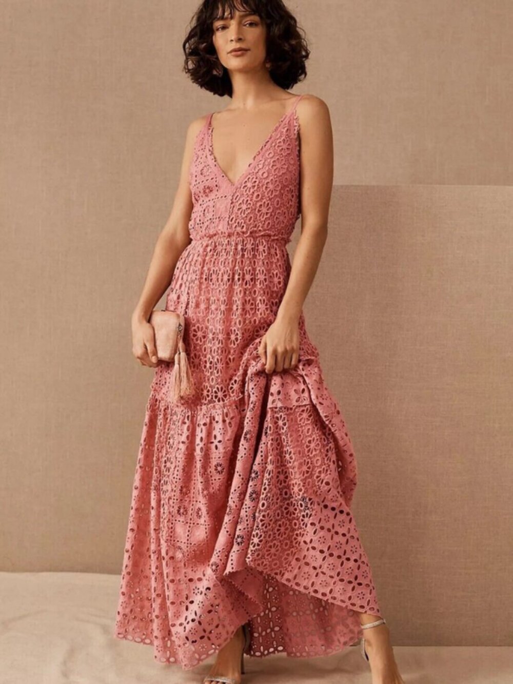 Free People FP One Yesenia Dress Wedding Pink V Neck Embroidered Floral XS $400